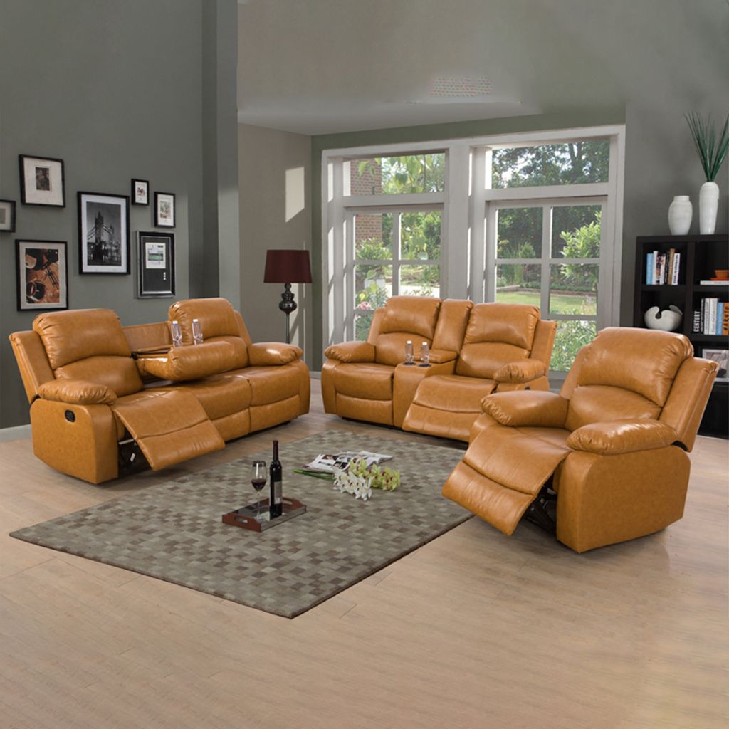 Ginger Semi PU And PVC 3-Piece Couch Living Room Sofa Set